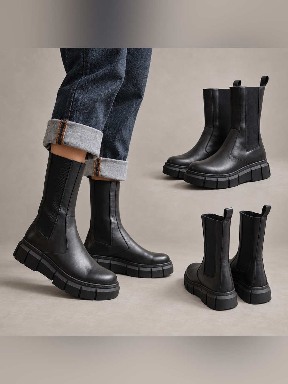 ALOHAS Armor Black Leather Chunky Platform Chelsea Boots 6.5 $240